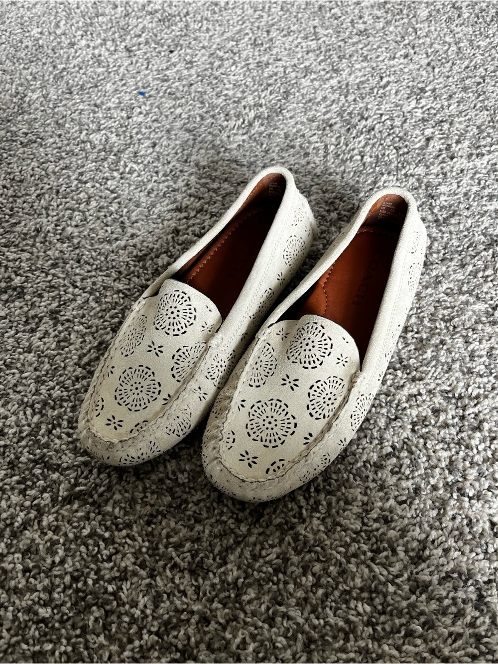 Women's White Laser-Cut Leather Driving Loafers